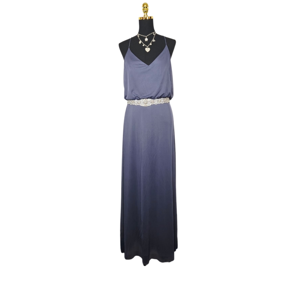 Alfred Sung D739 Deep Onyx Gown Sz 10 Formal Spaghetti Strap Evening Dress 60” - Picture 1 of 15